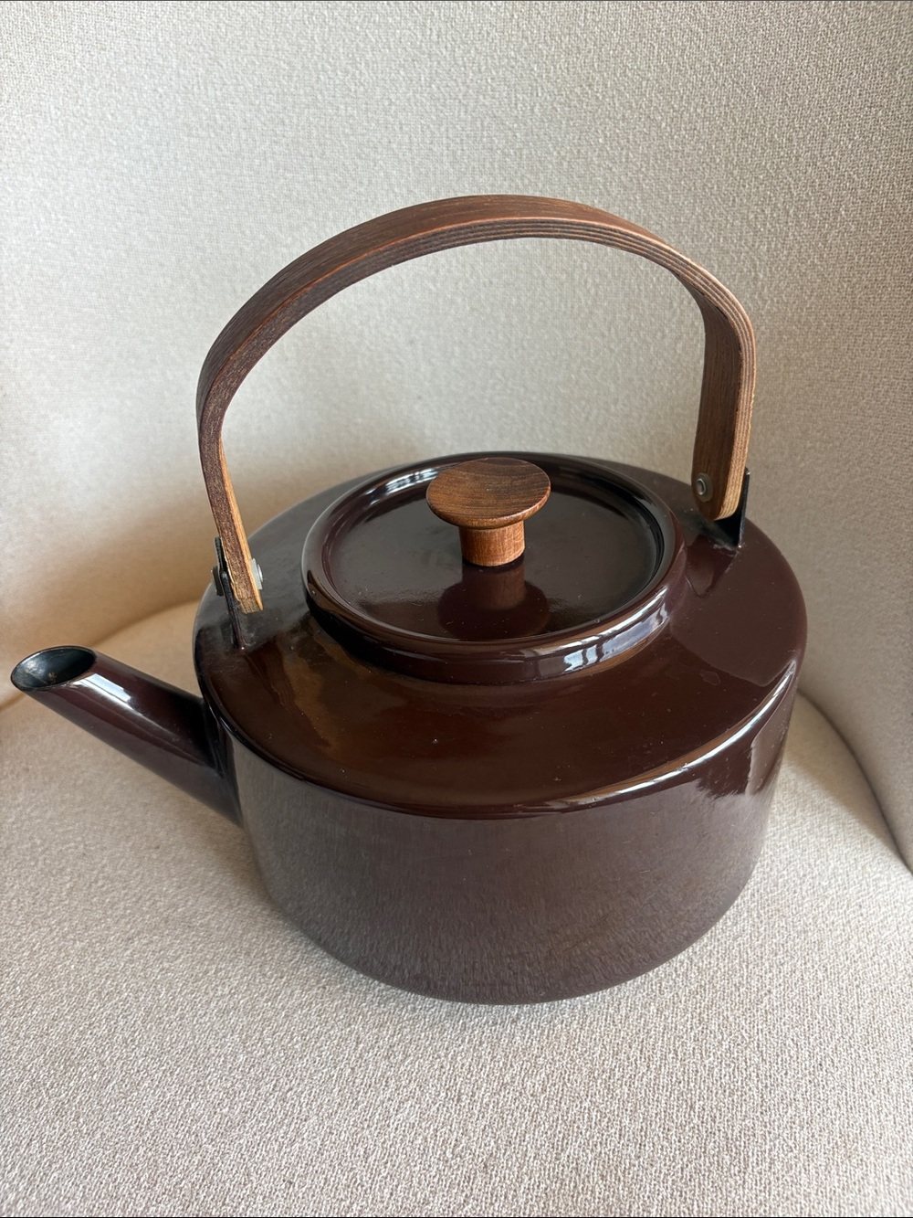 VTG Michael Lax brown enamel Copco tea kettle